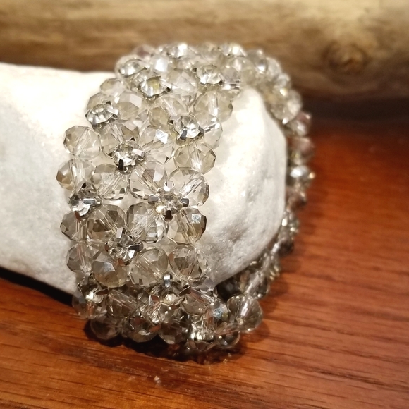 Jewelry - Rhinestone and Glass Stretch Cuff Bracelet